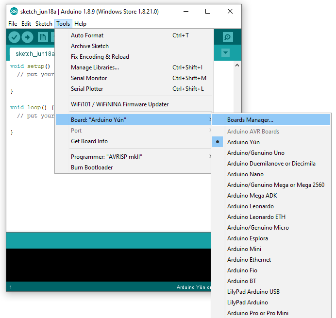 BoardsManager Menu