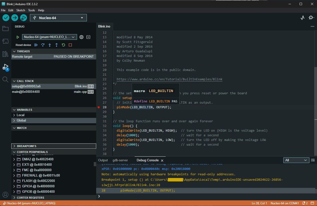 Debugging session