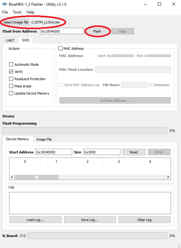 Load and flash the new firmware into BlueNRG-1 chip