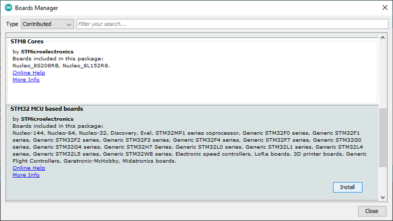 BoardsManager dialog
