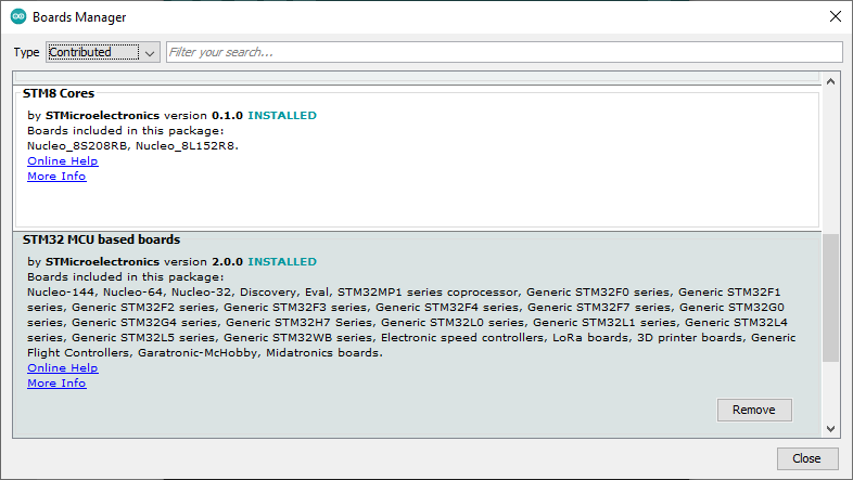 BoardsManager dialog