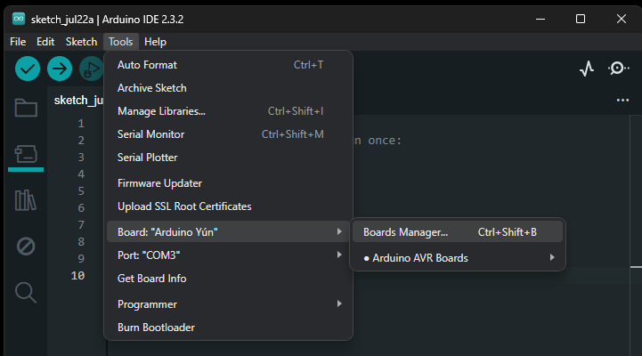 BoardsManager Menu